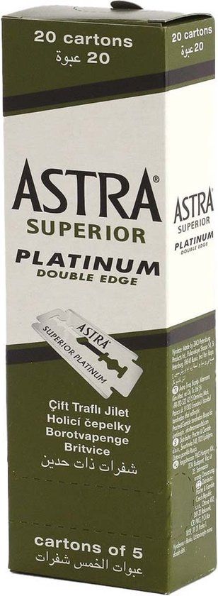 Astra Superior Platinum Stainless Double Edge Razor Blades - 100 Pieces