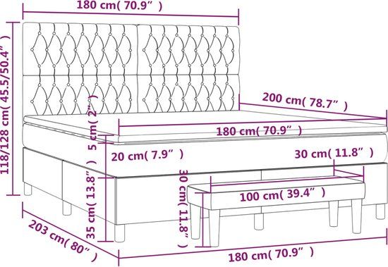 vidaXL Boxspring met matras - fluweel - donkergrijs - 180x200 cm