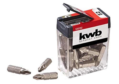 kwb PZ2-bit dispenser - 25-delige bitset met PZ2-schroefbits, 25 mm lengte, C 6.3 vorm en 1/4" diameter met zeskantschacht