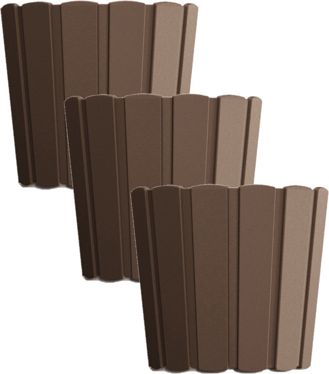 Prosperplast Wood-look Plantenpot Set - 3x Ø24cm - Houtbruin