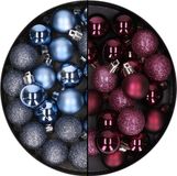Merkloos / Sans marque Billiet - Vanlaere 40x stuks kleine kunststof kerstballen aubergine paars en donkerblauw 3 cm