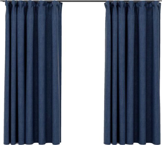 vidaXL Gordijnen linnen-look verduisterend haken 2 st 140x175 cm blauw