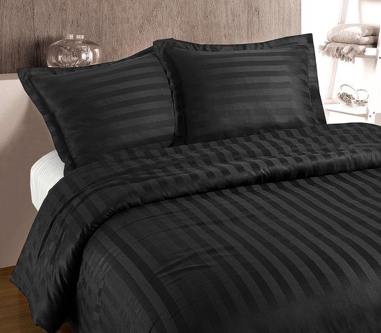 Primaviera Deluxe Hotel Stripe Dekbedovertrek - Eenpersoons - 140x200/220 cm - Antraciet