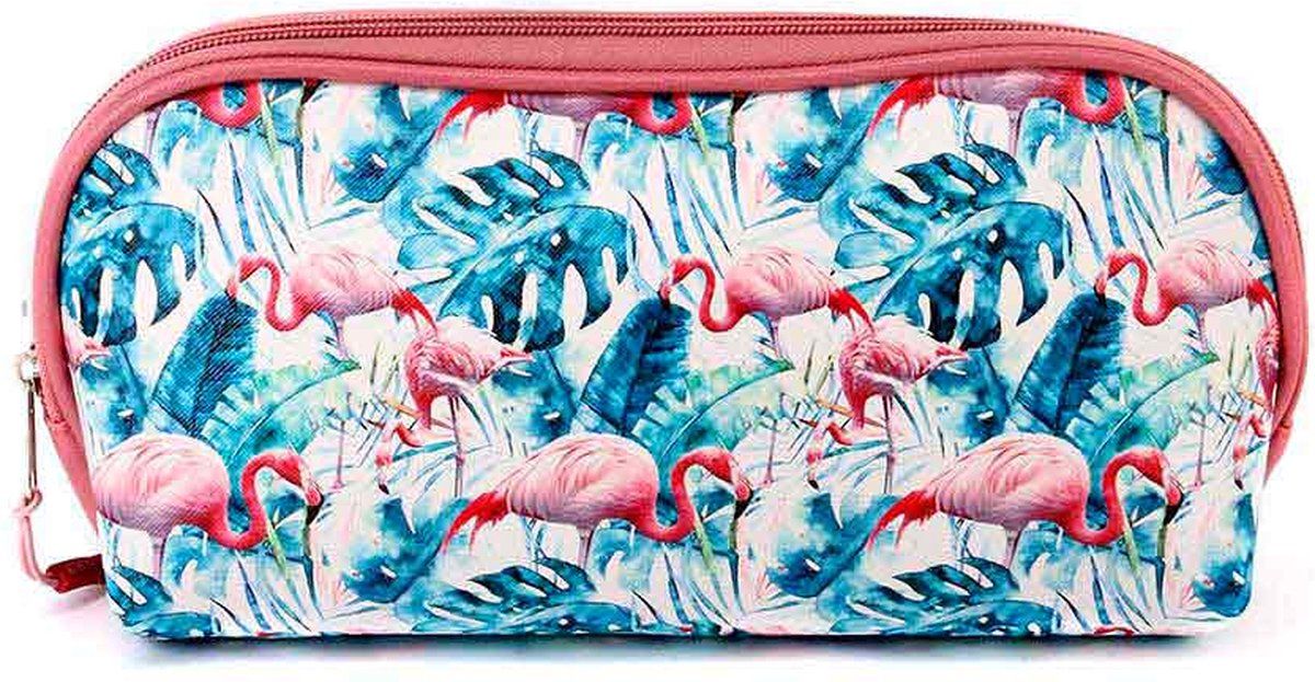 Oh My Pop Toilettas - Make-up tas - Flamingo Tropical - Small - Blauw/Roze