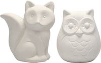 Boîte à monnaie CC, hibou et renard, H : 9 cm, blanc, 2 pièces/1 paquet