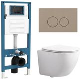 QeramiQ Dely Swirl Compact Toiletset - inbouwreservoir QeramiQ flush - slim zitting - kunststof bedieningsplaat taupe - rechthoekige knoppen - glans wit