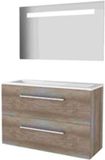 Basic Line Economic 39 Badkamermeubelset - Ondiep - 100 x 39 cm - Met Grepen - 2 Lades - Acryl Wastafel - Zonder Kraangat - Spiegel met LED Verlichting - Scotch Oak