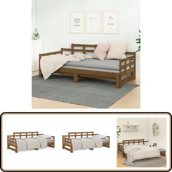 vidaXL Slaapbank uitschuifbaar grenenhout honingbruin 2x(90x190) cm