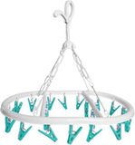 Merkloos CM Wasgoed droogcarrousel/droogmolen - 20 clips/knijpers - wit/groen - kunststof - 29 x 42 cm