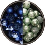 Bellatio Decorations Kerstballen mix - 74-delig - mintgroen en kobalt blauw - 6 cm - kunststof