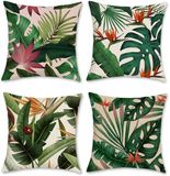 Ibenzoa® Set van 4 Decoratieve Kussenhoezen met Tropisch Bladerenpatroon voor Binnen en Buiten, 45 x 45 cm