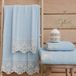 PETTI Artigiani Italiani - Serviettes de bain en tissu éponge 100% coton, set de serviettes 1 + 1, 2 pièces, 1 serviette pour le visage et 1 serviette, bleu clair