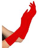 Widmann Lange geplooide handschoenen, volwassen vrouw, jaren 20, 30, Burlesque, Drag Queen, She-Devil, Carnaval, 40 cm, één maat, rode kleur