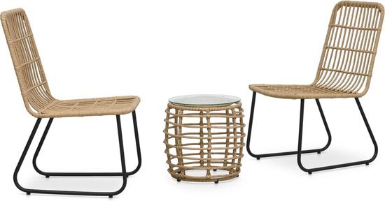 vidaXL 3-delige Bistroset poly rattan eikenkleurig