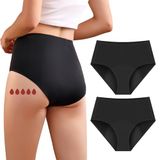 Carer Set van 2 incontinentieslips voor dames met hoog absorptievermogen, menstruatieondergoed voor dag en nacht bescherming, hoog getailleerde beschermende menstruatieslips, 50 ml tot 100 ml, zwart