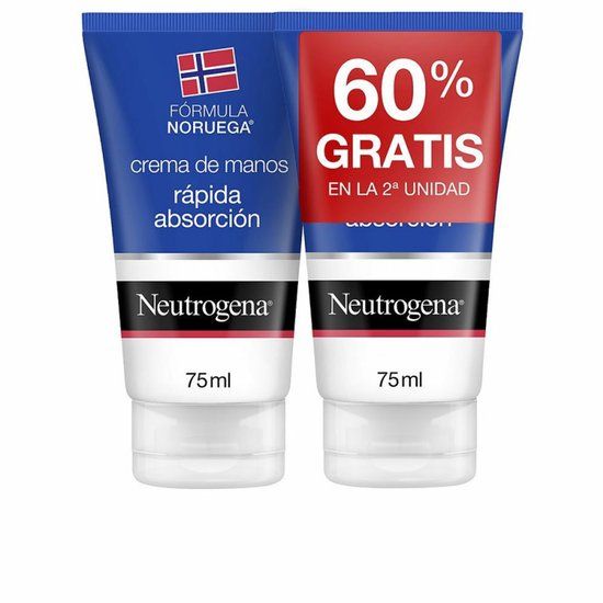 Neutrogena Absorberende handcrème, scheurherstellend, Noorse formule, voor droge en gebarsten huid, lichte en niet-vette textuur, snelle opname, met glycerine, verpakking van 2 x 75 ml