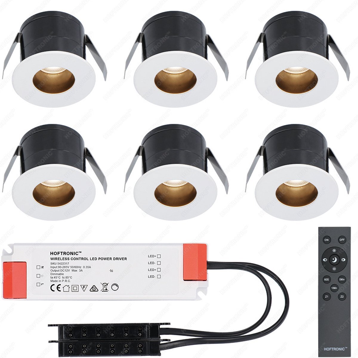 HOFTRONIC 6x Olivia witte LED Inbouwspots complete set - Dimbaar - 12V - 3 Watt - Veranda verlichting - voor binnen en buiten - 2700K warm wit