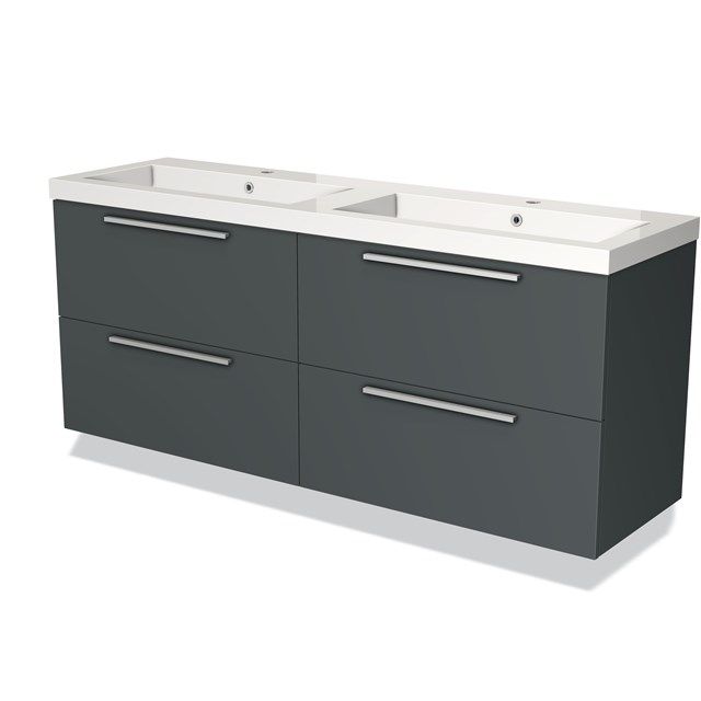 Maxaro Badkamermeubel 160cm Modulo Donkergrijs 4 Lades Vlak Wastafel Mineraalmarmer