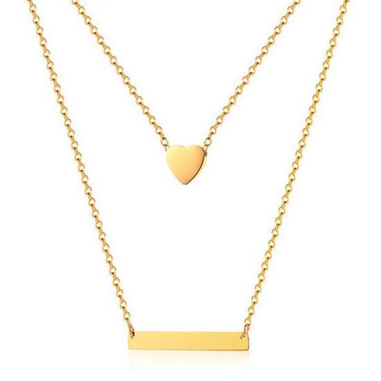 Cilla Jewels Dubbele ketting Edelstaal verguldkleurig Horizontal Bar Heart