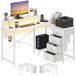 YITAHOME Multifunctioneel hoekbureau met doe-het-zelf opbergrek met 4 niveaus, 2 USB-poorten en elektrische stopcontacten voor thuis, studeerkamer, woonkamer, 130 x 100 x 75 cm, wit