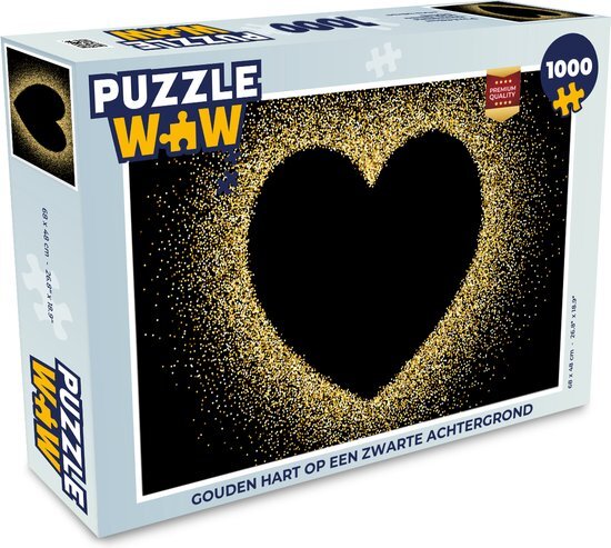 MuchoWow Puzzel Gouden hart op een zwarte achtergrond - Legpuzzel - Puzzel 1000 stukjes volwassenen