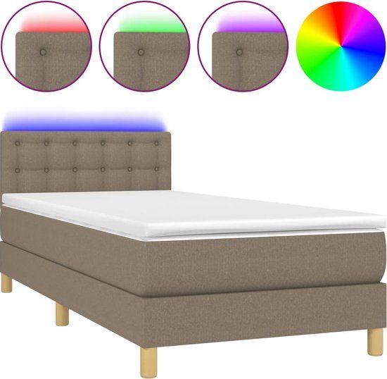 vidaXL Boxspring met matras en LED stof taupe 80x200 cm