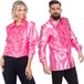 Wilbers Jaren 80 & 90 Kostuum | LichtRoze Ruchesblouse Satijn Foute Disco | Maat 52 | Carnaval kostuum | Verkleedkleding