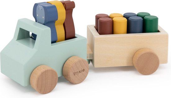 Trixie Houten Speelgoed - Auto met aanhangwagen - Met dieren - Vanaf 1,5 jaar