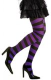 Widmann Carnaval verkleed panty - Gestreept - paars/zwart - Dames - Heksen panty - 70 denier XL