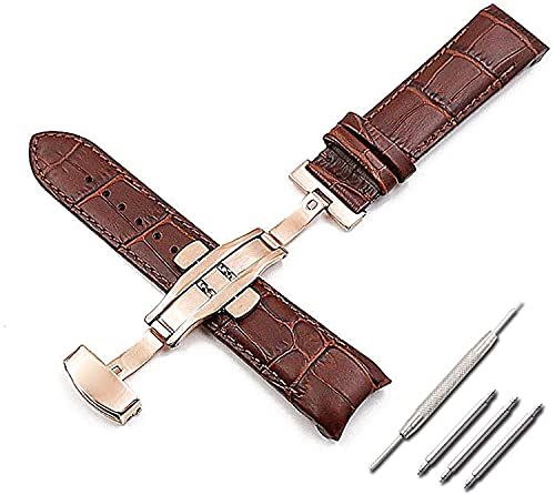 Chtom Watch Strap Horloge Accessoires Lederen Band 22-24 MM Heren Zwarte Strapband (Kleur:Bruin Rose Goud,Grootte:24 MM)