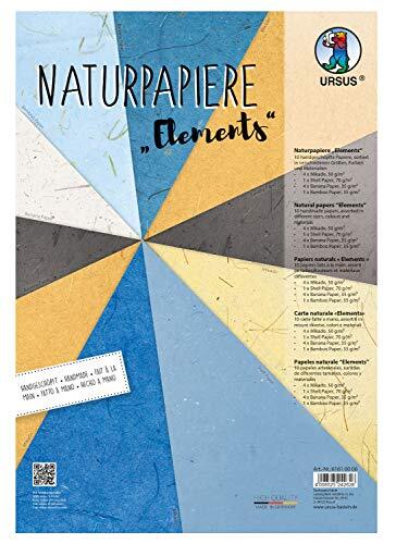 Ursus 61610006 natuurpapier elementen, 10 vellen, in verschillende maten, kleuren en kwaliteiten, met schelppapier en bamboepapier, micado en bananenpapier, voor creatieve knutselwerkjes, kleurrijk