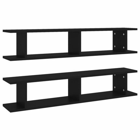 vidaXL Wandschappen - 2 stuks - 105x18x20 cm - Bewerkt Hout - Zwart