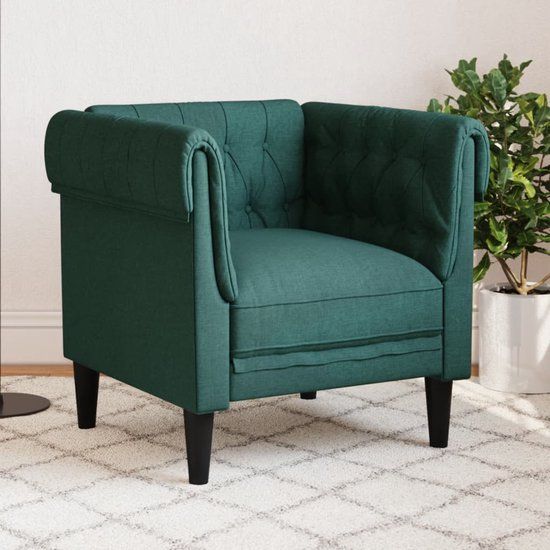 vidaXL Fauteuil Chesterfield-stijl stof donkergroen
