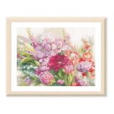 LANARTE Borduurpakket Kruissteek Schilderij HELDERE BLOEMEN Handwerkpakket voor Wanddecoratie 47 x 37 cm
