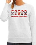 Bellatio Decorations Foute Kersttrui/sweater voor dames - miauwie kerstfeest - grijs - Kerst poesjes M