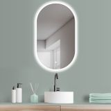 PonteSino HOKO LED Badkamerspiegel Ovaal 50x90cm Randloos Directe LED-verlichting Traploos Instelbare Kleurtemperatuur Memory-functie IP44 5mm HD-glas Catania