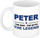 Bellatio Decorations Peter cadeau mok - man myth legend - naam koffiemok / beker - wit en blauw - 300 ml - verjaardag