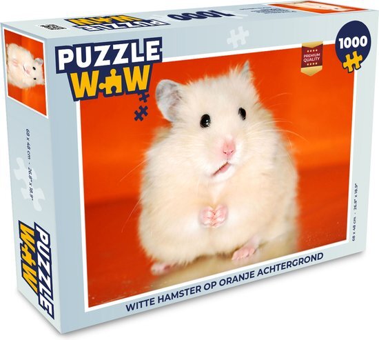 MuchoWow Puzzel Witte hamster op oranje achtergrond - Legpuzzel - Puzzel 1000 stukjes volwassenen