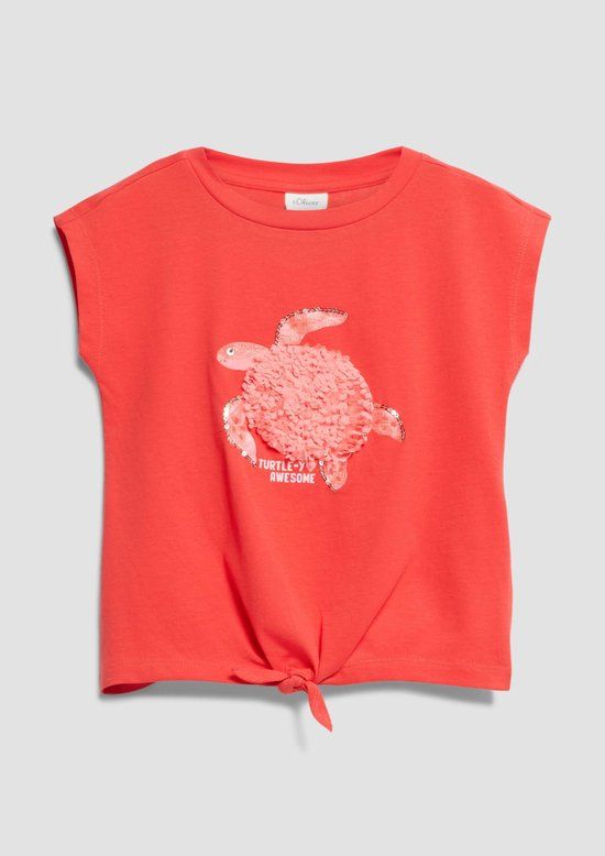 s.Oliver T-shirt rood Meisjes Katoen Ronde hals Printopdruk - maat 128/134 - pailletten