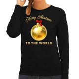 Foute Kersttrui Merry Christmas to the world - gouden wereldbol - zwart - dames - S