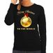 Foute Kersttrui Merry Christmas to the world - gouden wereldbol - zwart - dames - S