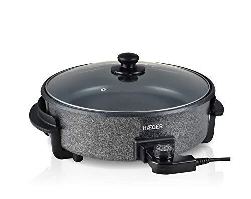 Haeger Gourmet 36 elektrische spatel, 1500 W, 36 x 7 cm, anti-aanbaklaag, glazen deksel met 5 niveaus, temperatuur tot 240 stabiele bodem