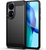 Techsuit Hoesje geschikt voor Huawei P50 Pro - Carbon Silicone Back Cover - Zwart