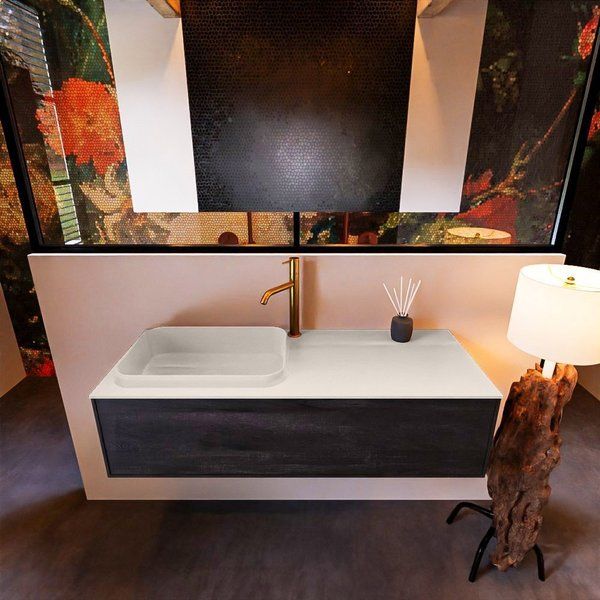 Mondiaz ERIN 120cm badmeubelset Dark brown met 1 lade + RIDGE wastafel links