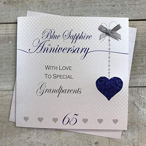 65th Birthday Handmade Card - Grandparents Sapphire Blue Birthday - by WHITE COTTON CARDS LLA65-GP