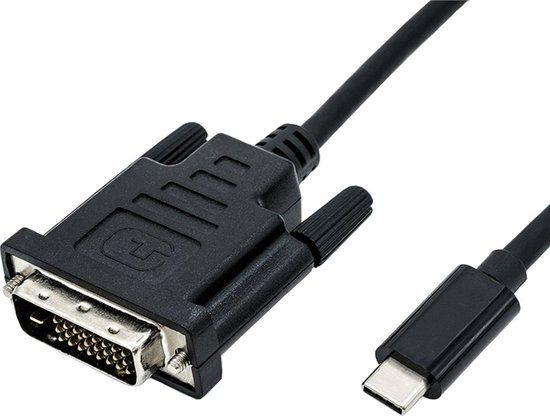 Roline USB-C naar DVI Adapterkabel, M/M, 2m, Zwart