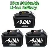 Batteriepack Reservebatterie 3-delige set Lithium-ion 18 V 9000 mAh Compatibel met BL1830, BL1840, BL1850, BL1860
