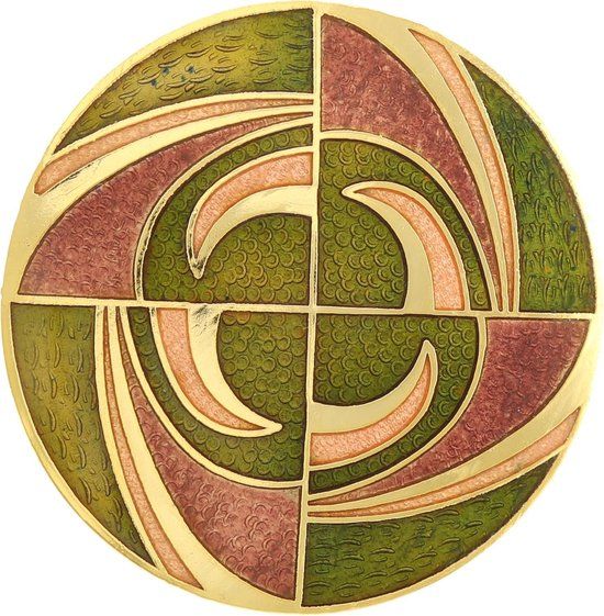 Behave® Dames broche rond groen design - 4 cm - Emaille - Bijoux - Volwassenen