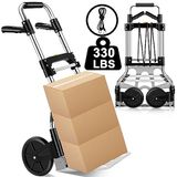 Opvouwbare bolderkar met 150 kg draagkracht, draagbare aluminium trolley, met telescopische handgreep en rubberen wielen, voor winkelen, reizen, kantoor