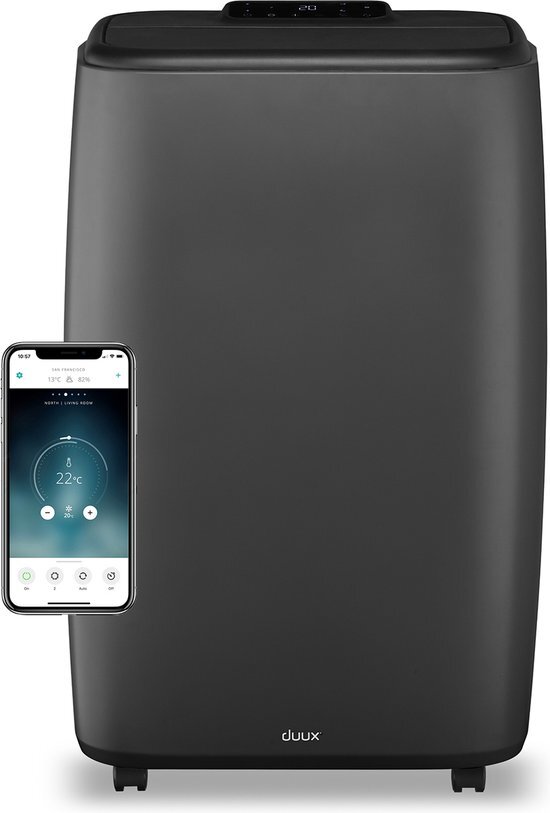 Duux North 12K BTU/u Grijs - Smart Mobiele Airco - Mobiele Airconditioning Inclusief Raamafdichtingsset donkergrijs / zwart